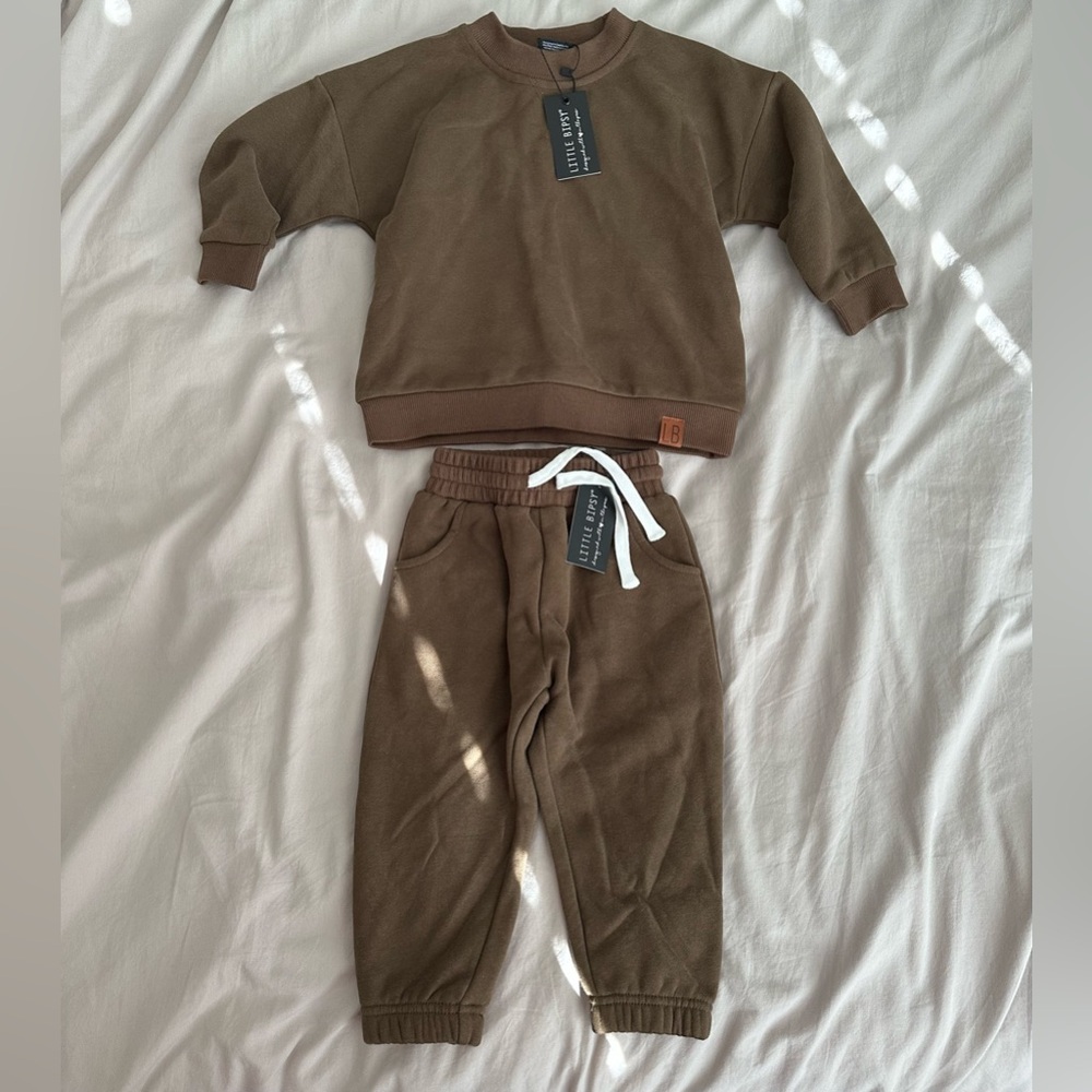 NWT Little Bipsy Elevated Crewneck and Sweatpants Set - Cocoa - 18-24 Months